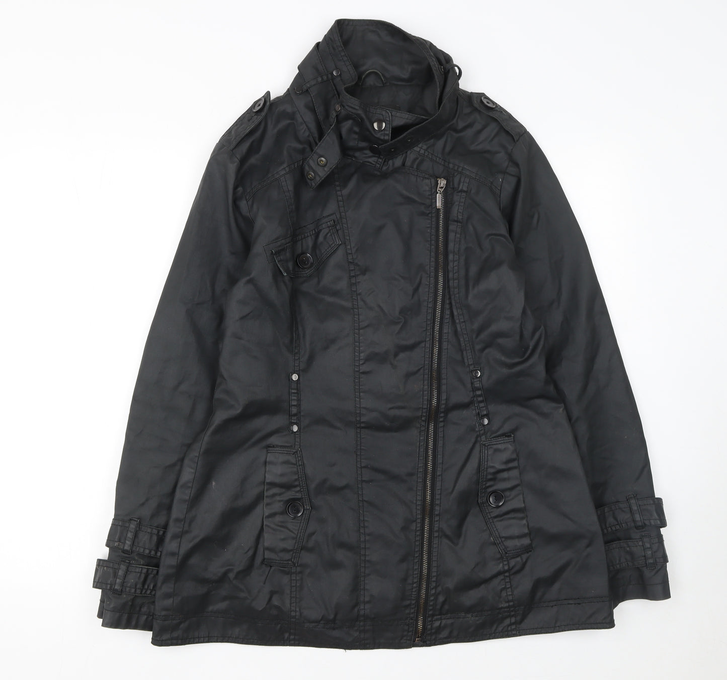 Next Womens Black Cotton Military Zip Jacket Size 14