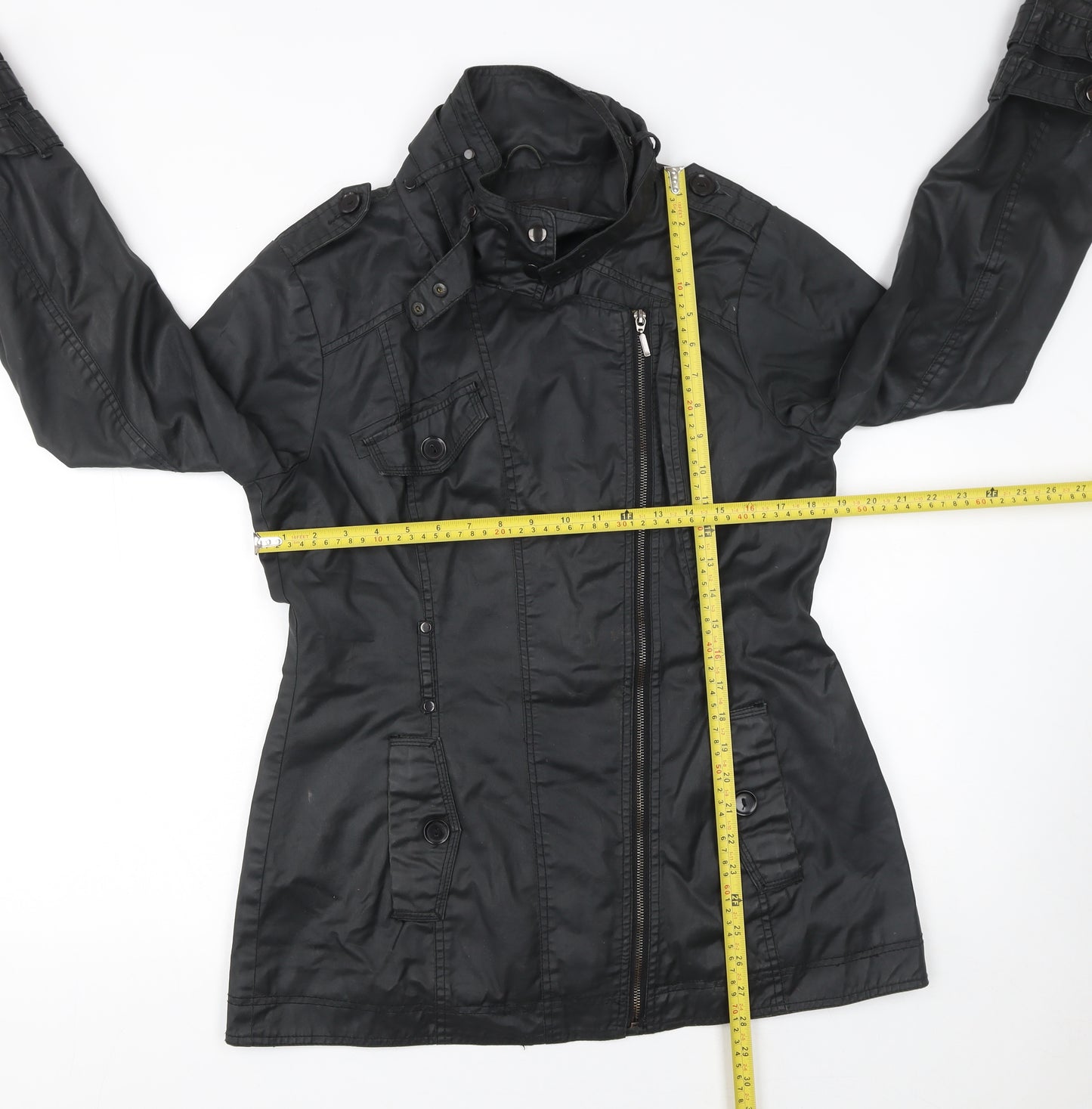 Next Womens Black Cotton Military Zip Jacket Size 14