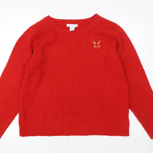 Cupcakes and Cashmere Women Red Pullover Jumper L Embroidered Cat Design