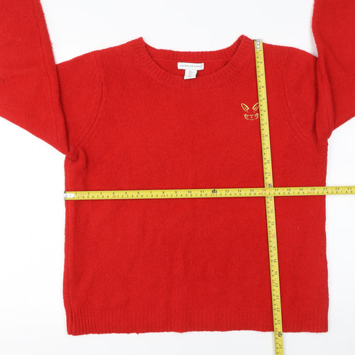 Cupcakes and Cashmere Women Red Pullover Jumper L Embroidered Cat Design