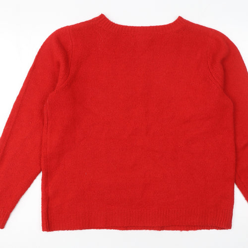 Cupcakes and Cashmere Women Red Pullover Jumper L Embroidered Cat Design