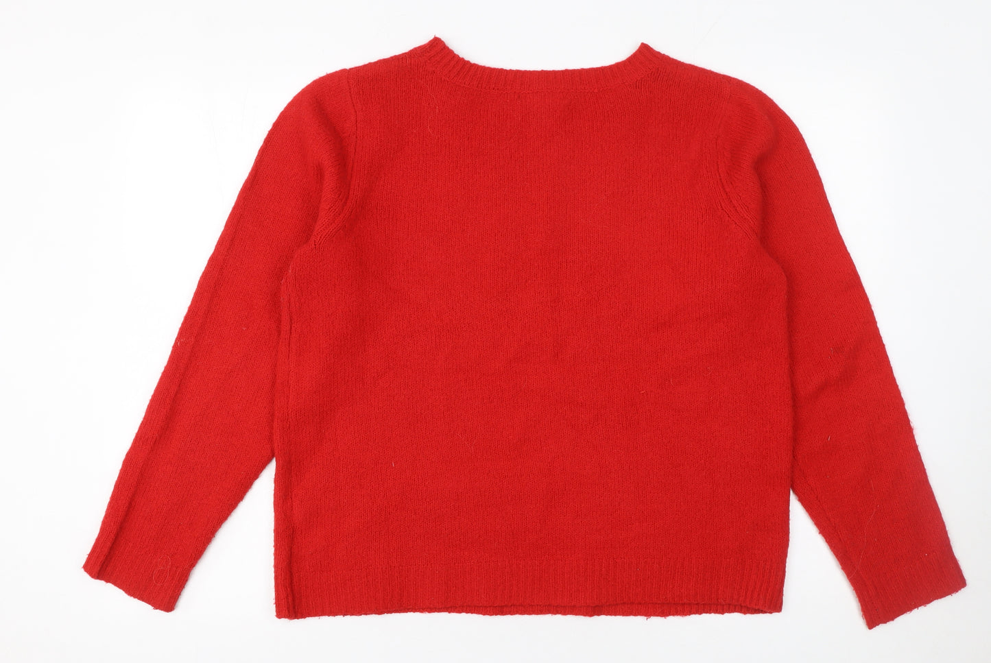Cupcakes and Cashmere Women Red Pullover Jumper L Embroidered Cat Design