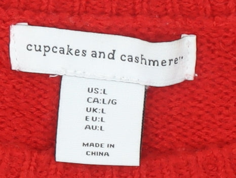 Cupcakes and Cashmere Women Red Pullover Jumper L Embroidered Cat Design