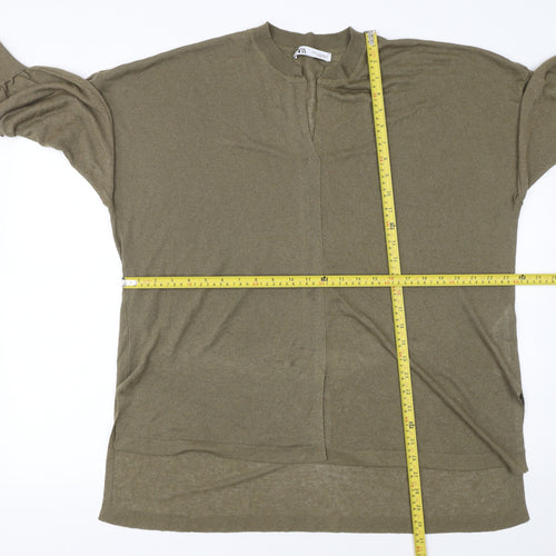 Zara Women Green Relaxed Knit Cardigan Size 12 V-Neck Long Sleeve