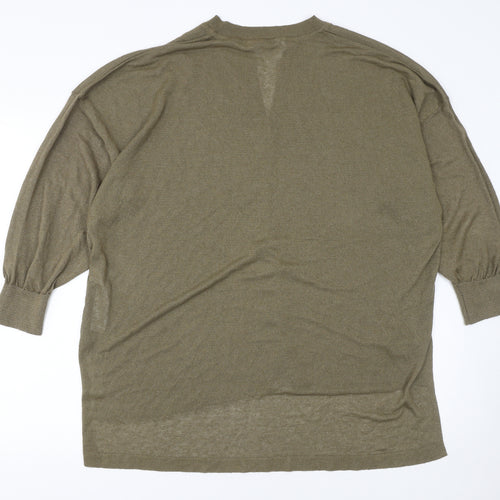 Zara Women Green Relaxed Knit Cardigan Size 12 V-Neck Long Sleeve