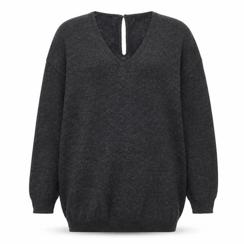 Mango Women Black Viscose Knit V-Neck Relaxed Pullover Jumper Size S