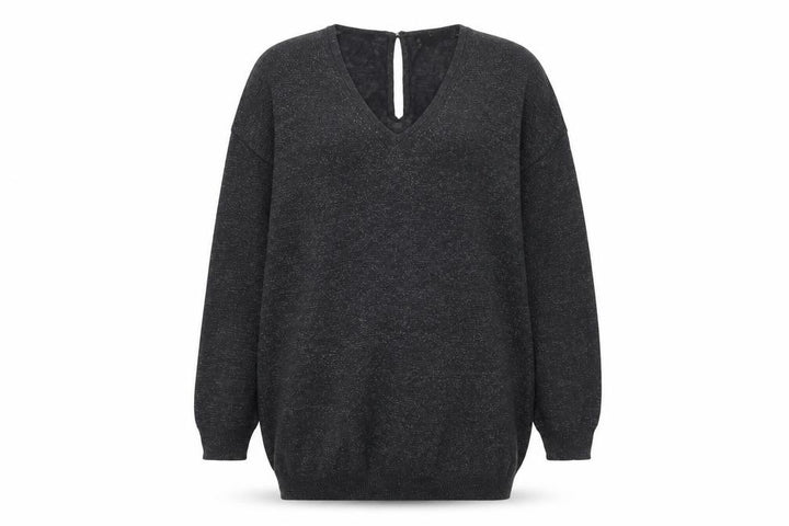 Mango Women Black Viscose Knit V-Neck Relaxed Pullover Jumper Size S