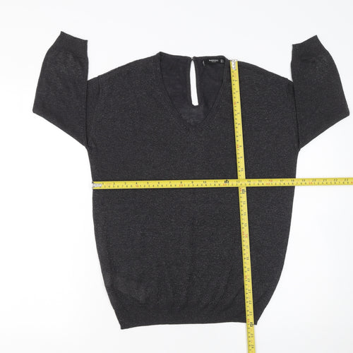 Mango Women Black Viscose Knit V-Neck Relaxed Pullover Jumper Size S