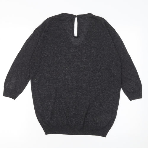 Mango Women Black Viscose Knit V-Neck Relaxed Pullover Jumper Size S