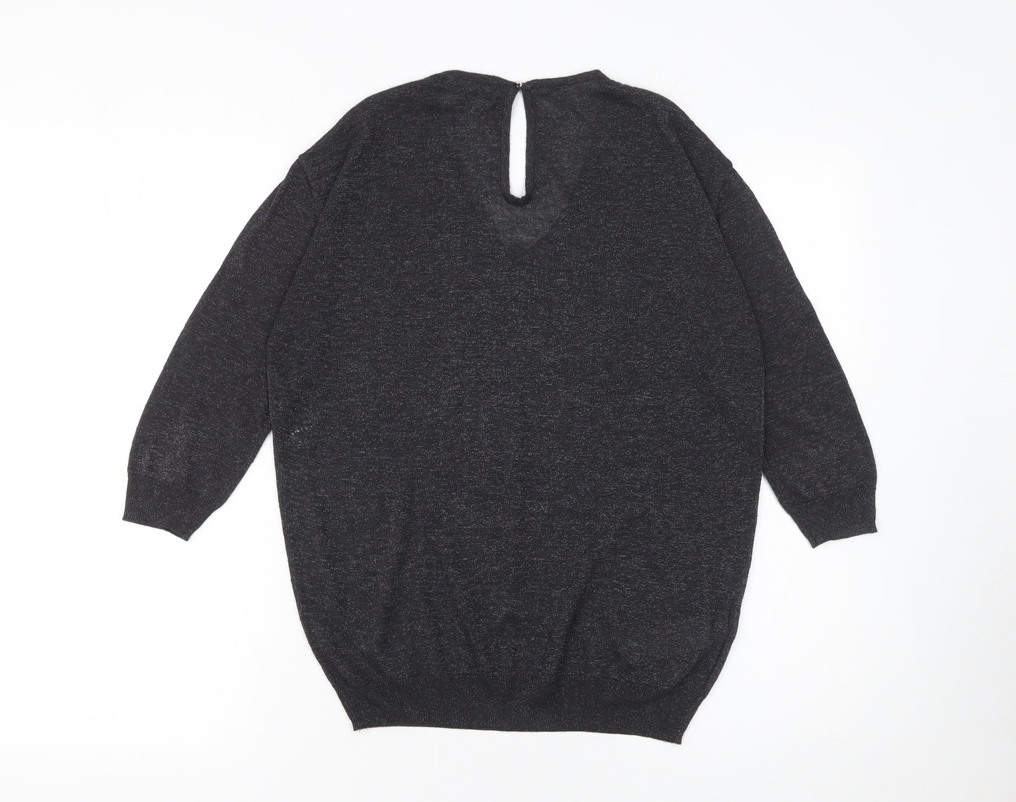 Mango Women Black Viscose Knit V-Neck Relaxed Pullover Jumper Size S