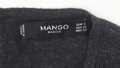 Mango Women Black Viscose Knit V-Neck Relaxed Pullover Jumper Size S