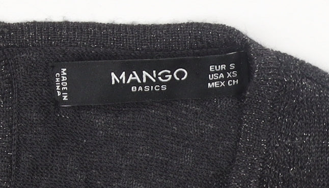 Mango Women Black Viscose Knit V-Neck Relaxed Pullover Jumper Size S