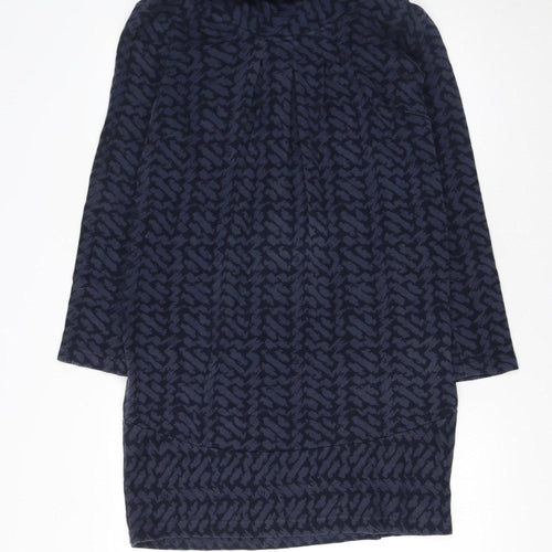 Adini Women’s Blue Geometric Cotton Roll Neck Shift Dress XS