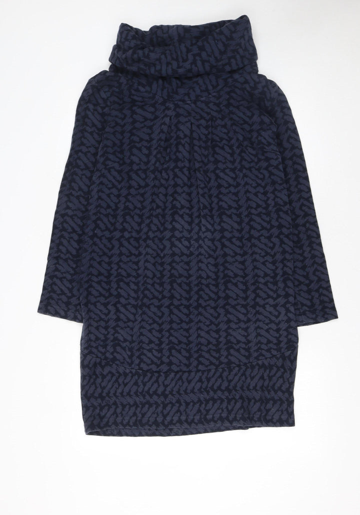 Adini Women’s Blue Geometric Cotton Roll Neck Shift Dress XS