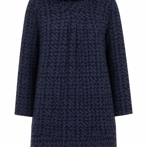 Adini Women’s Blue Geometric Cotton Roll Neck Shift Dress XS