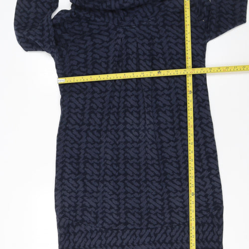 Adini Women’s Blue Geometric Cotton Roll Neck Shift Dress XS