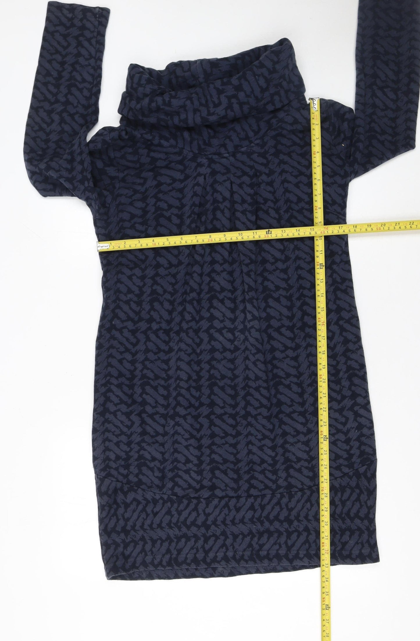 Adini Women’s Blue Geometric Cotton Roll Neck Shift Dress XS