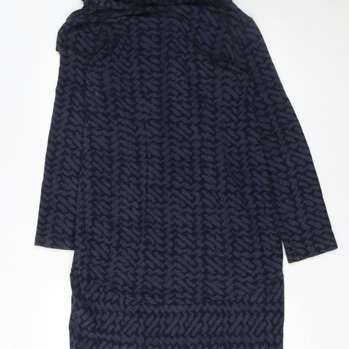 Adini Women’s Blue Geometric Cotton Roll Neck Shift Dress XS