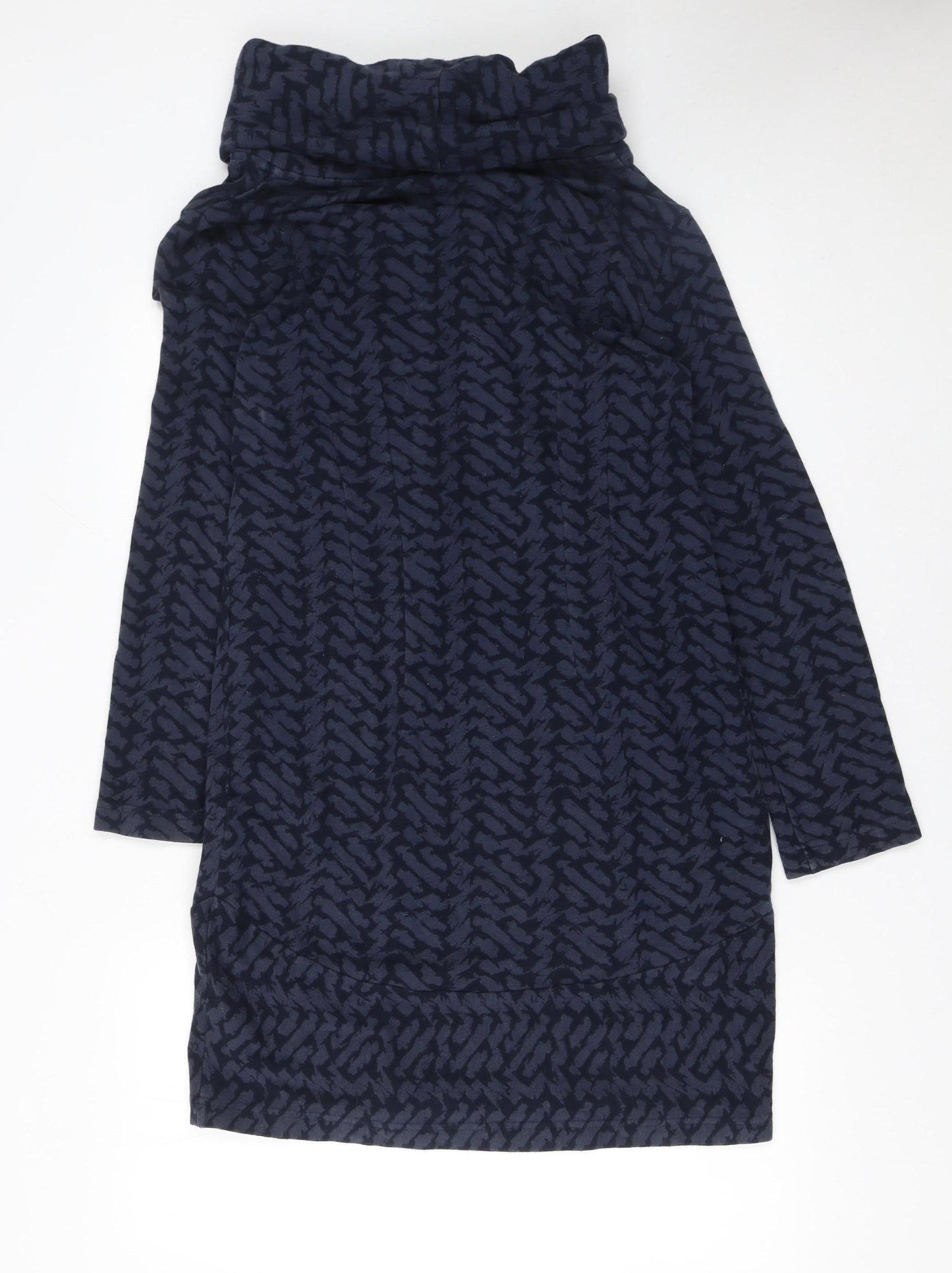 Adini Women’s Blue Geometric Cotton Roll Neck Shift Dress XS