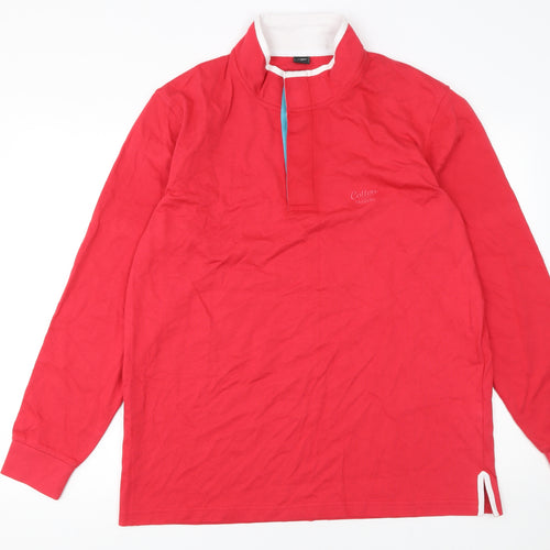 Cotton Traders Men's Red Collared Long Sleeve Pullover Sweatshirt L