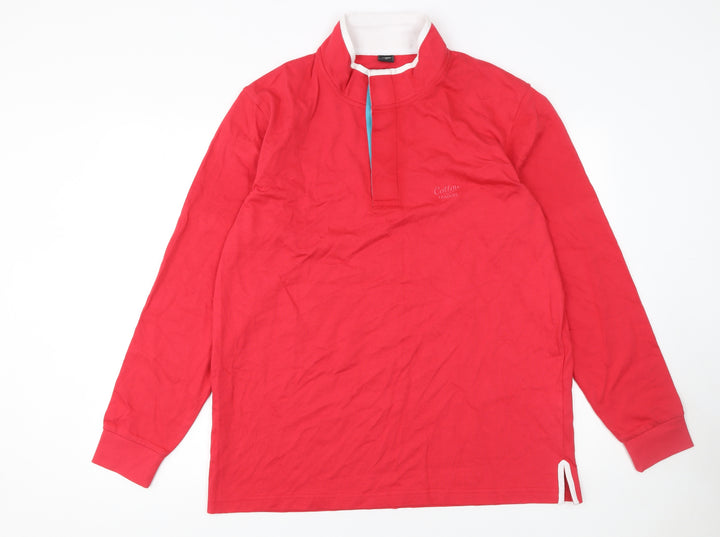 Cotton Traders Men's Red Collared Long Sleeve Pullover Sweatshirt L