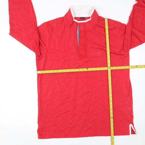 Cotton Traders Men's Red Collared Long Sleeve Pullover Sweatshirt L
