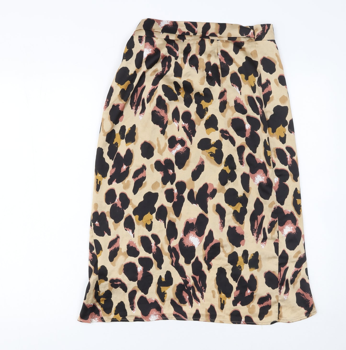 Boohoo Women Beige Leopard Wrap Midi Skirt Size 8 Polyester