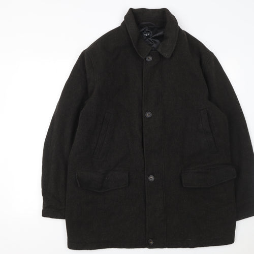Bugatti Men's Black Wool 44R Classic Mid-Length Overcoat