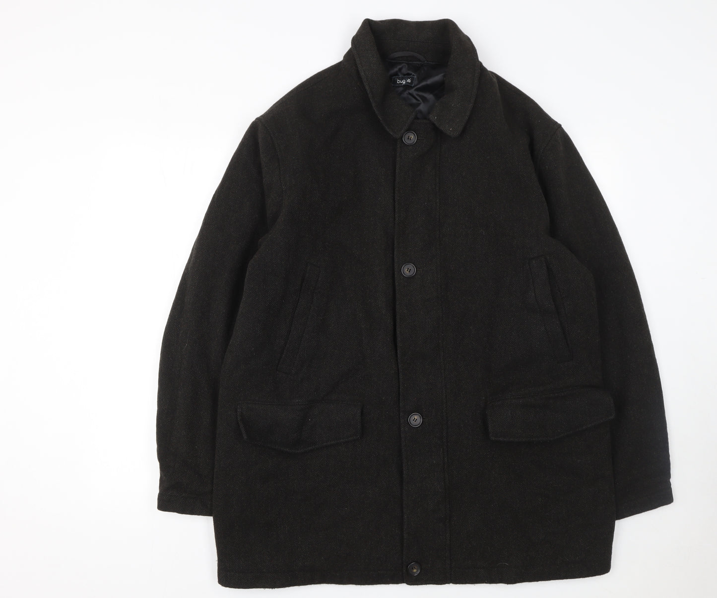 Bugatti Men's Black Wool 44R Classic Mid-Length Overcoat