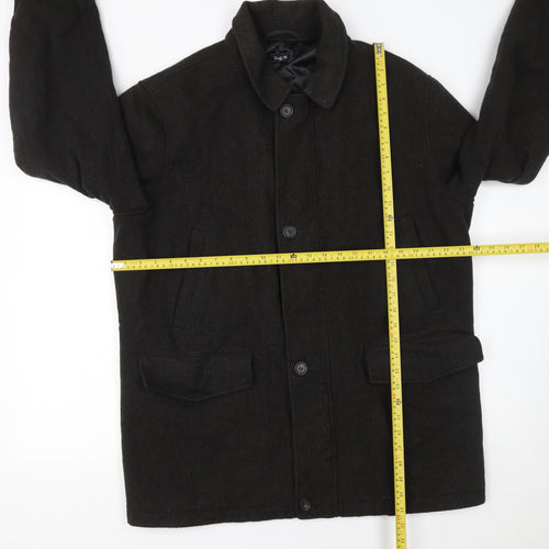 Bugatti Men's Black Wool 44R Classic Mid-Length Overcoat