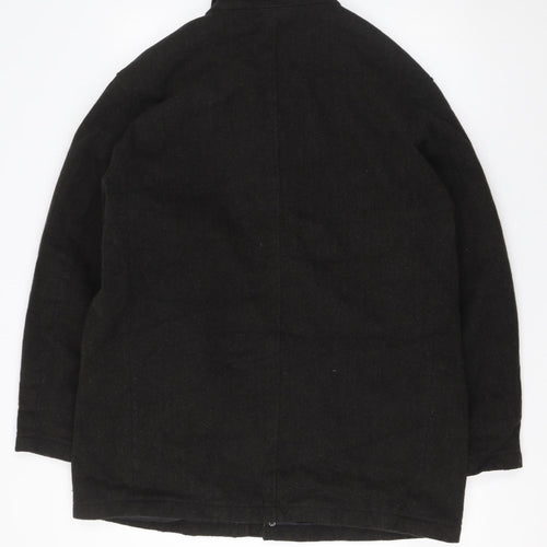 Bugatti Men's Black Wool 44R Classic Mid-Length Overcoat