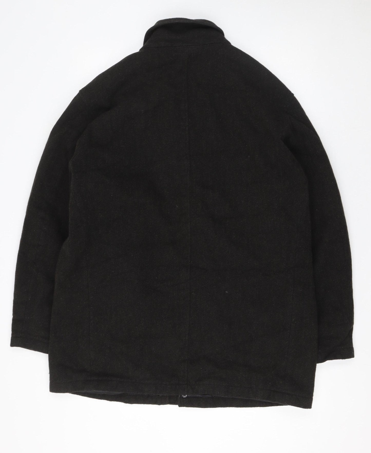 Bugatti Men's Black Wool 44R Classic Mid-Length Overcoat