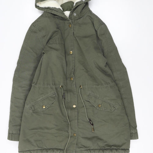 Barone Firenze Women’s Green Cotton Lined Hooded Parka Coat Size S