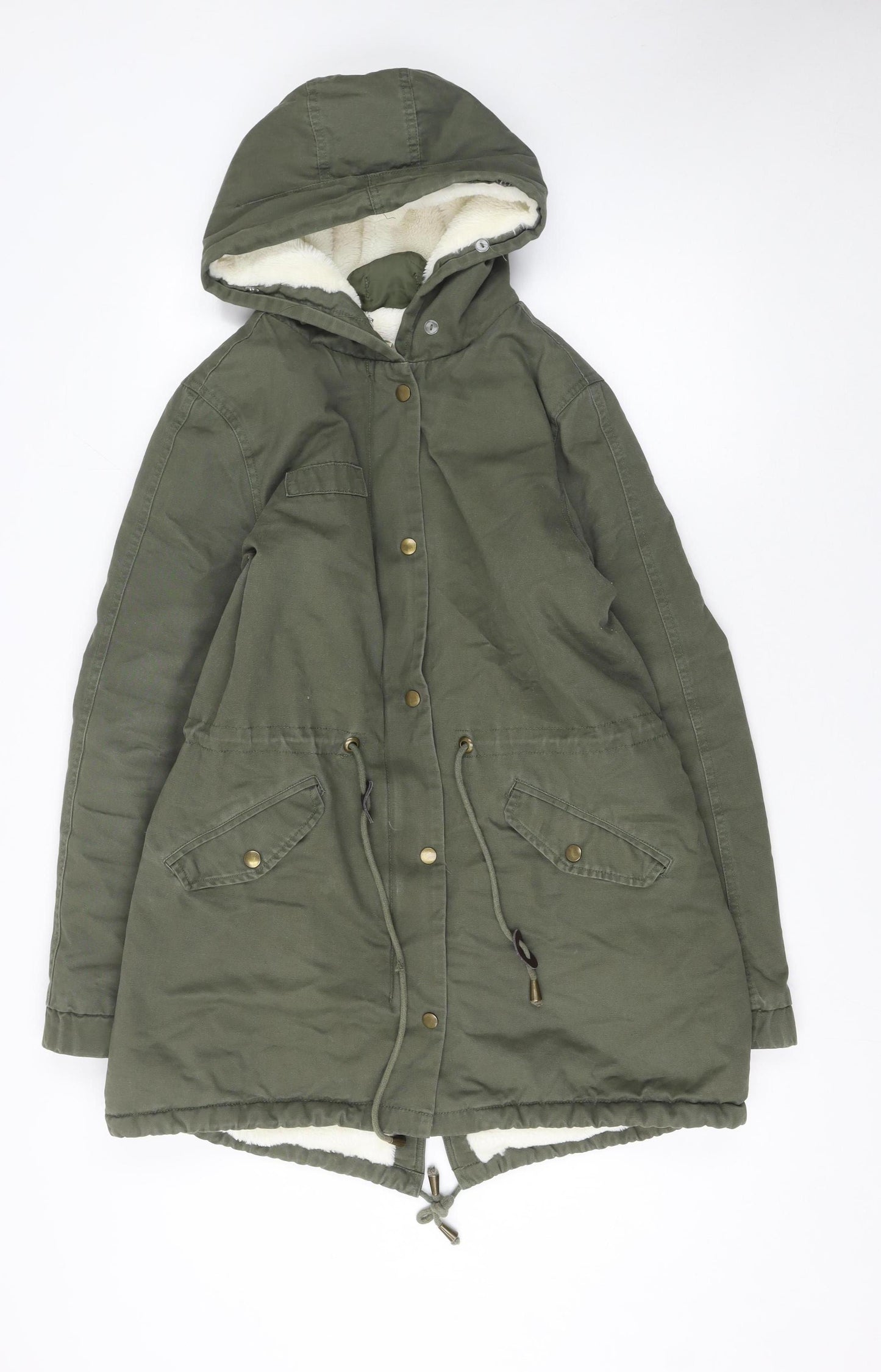 Barone Firenze Women’s Green Cotton Lined Hooded Parka Coat Size S