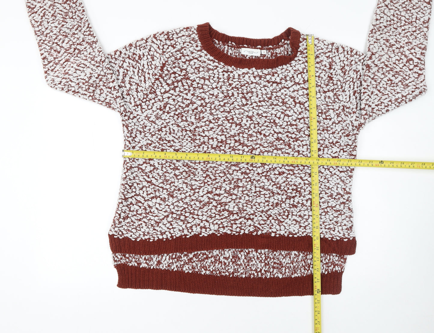 New Look Womens Brown White Textured Knit Jumper Size 18
