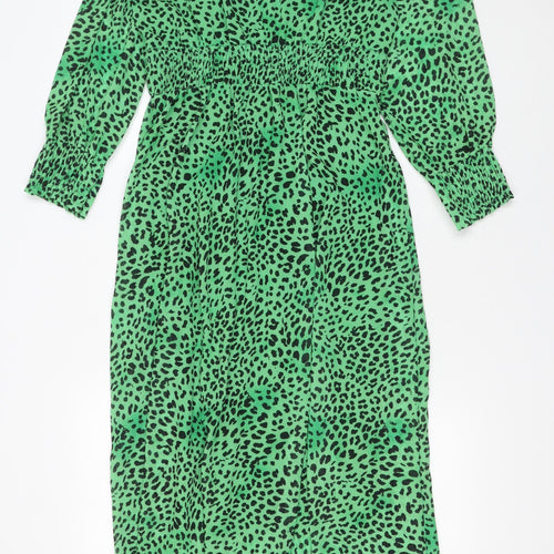 Pala D'oro Women's Green Animal Print Midi Wrap Dress Size M