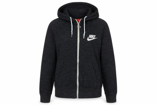 Front view of Nike Women’s Black Full Zip Hoodie, size M, Cotton Blend