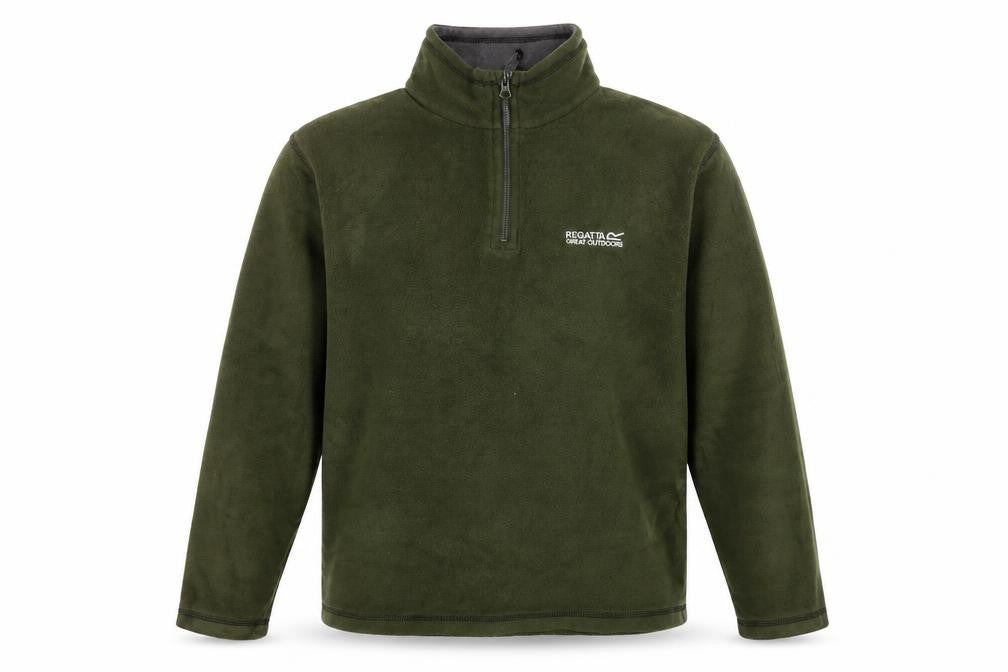 Front view of Regatta Men’s Green 1/4 Zip Fleece Sweatshirt, size S, Outdoor Pullover