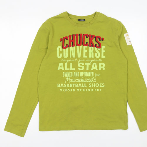 Converse Men's Green Long Sleeve Graphic Print T-Shirt Size M