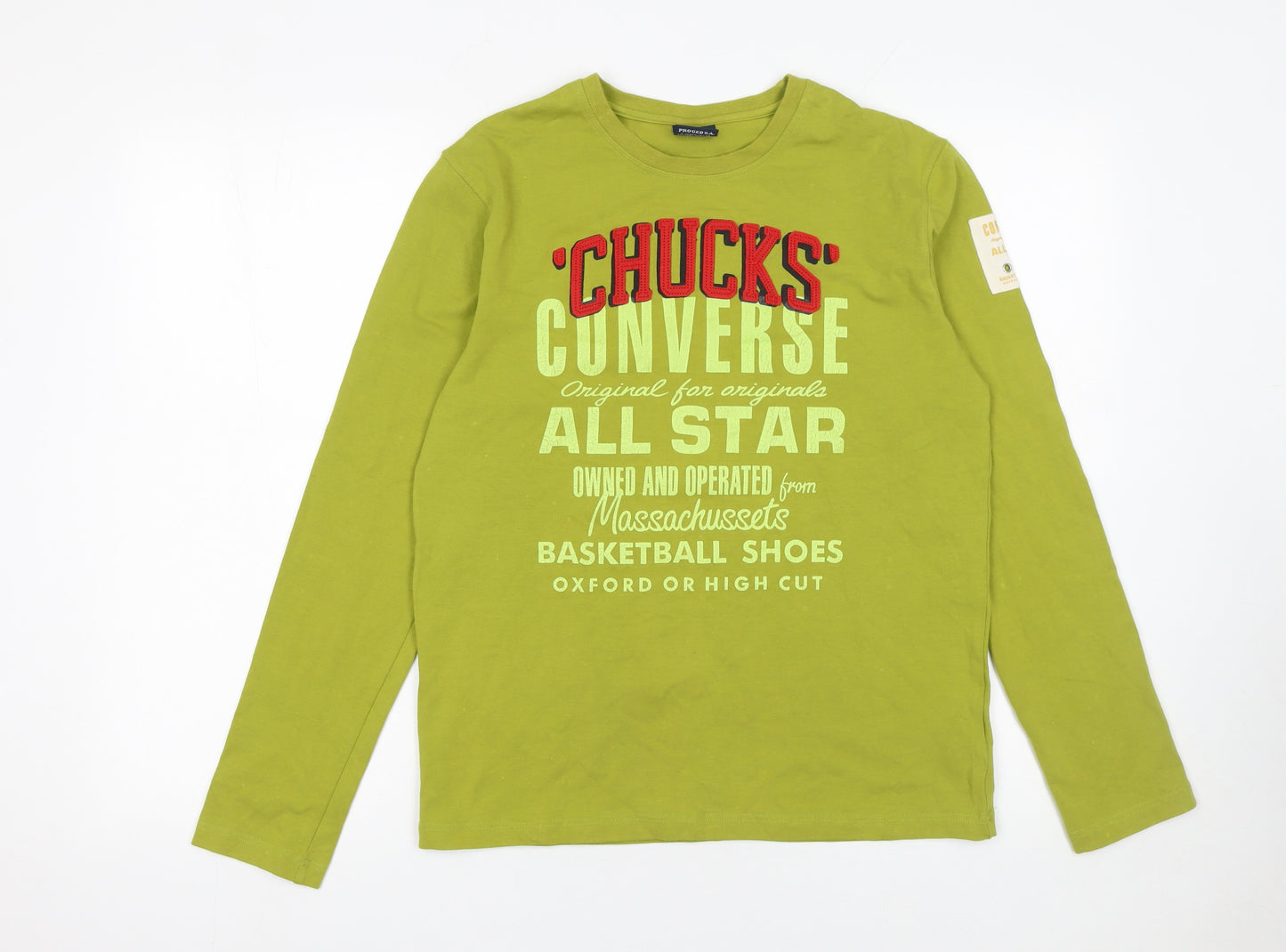 Converse Men's Green Long Sleeve Graphic Print T-Shirt Size M