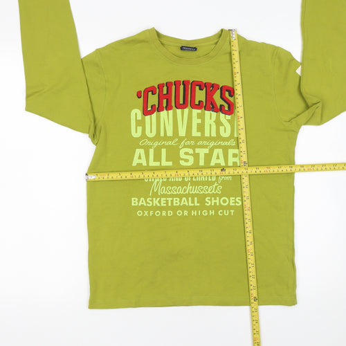 Converse Men's Green Long Sleeve Graphic Print T-Shirt Size M