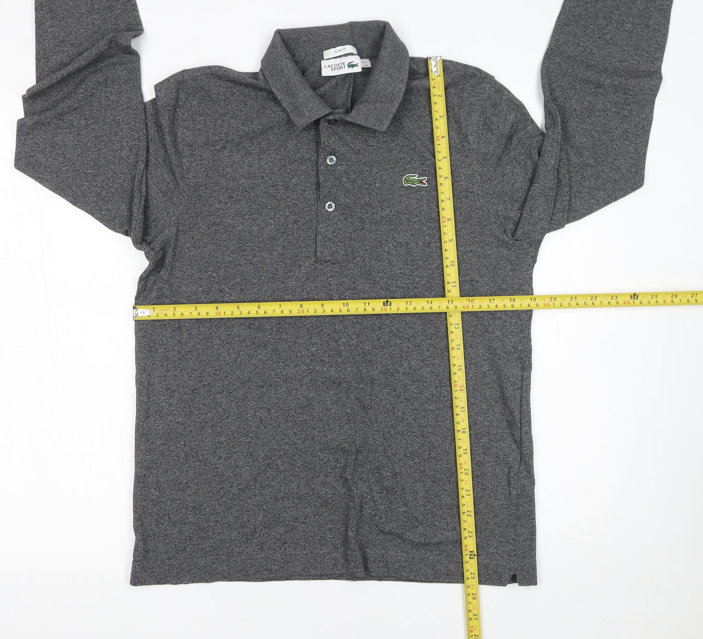 Lacoste Sport Men's Grey Long Sleeve Slim Fit Polo Shirt Size M