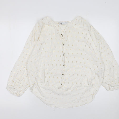 Zara Women Ivory Metallic Thread Tunic Blouse Size S