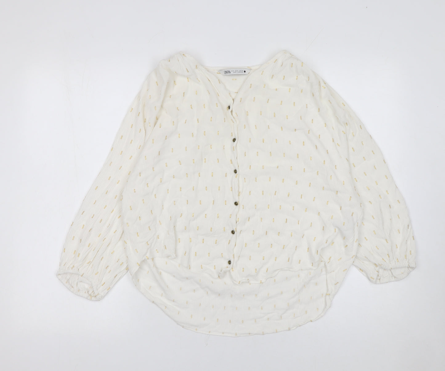 Zara Women Ivory Metallic Thread Tunic Blouse Size S