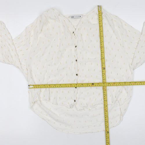 Zara Women Ivory Metallic Thread Tunic Blouse Size S
