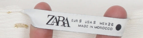 Zara Women Ivory Metallic Thread Tunic Blouse Size S