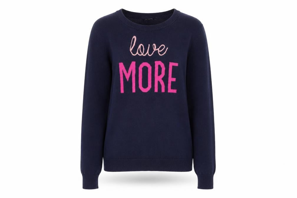 Front view of Gap Women's Blue Cotton Crew Neck Love More jumper, size S