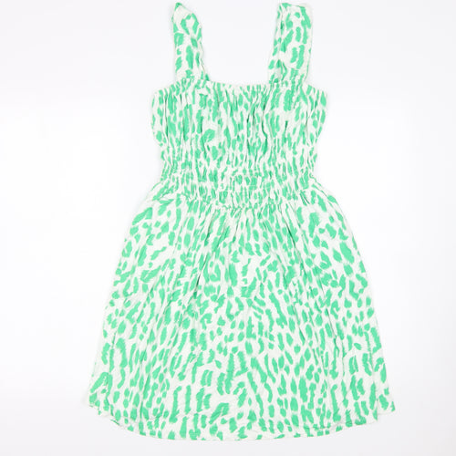 Michelle Keegan Women's Green Animal Print Smocked A-Line Dress Size 12