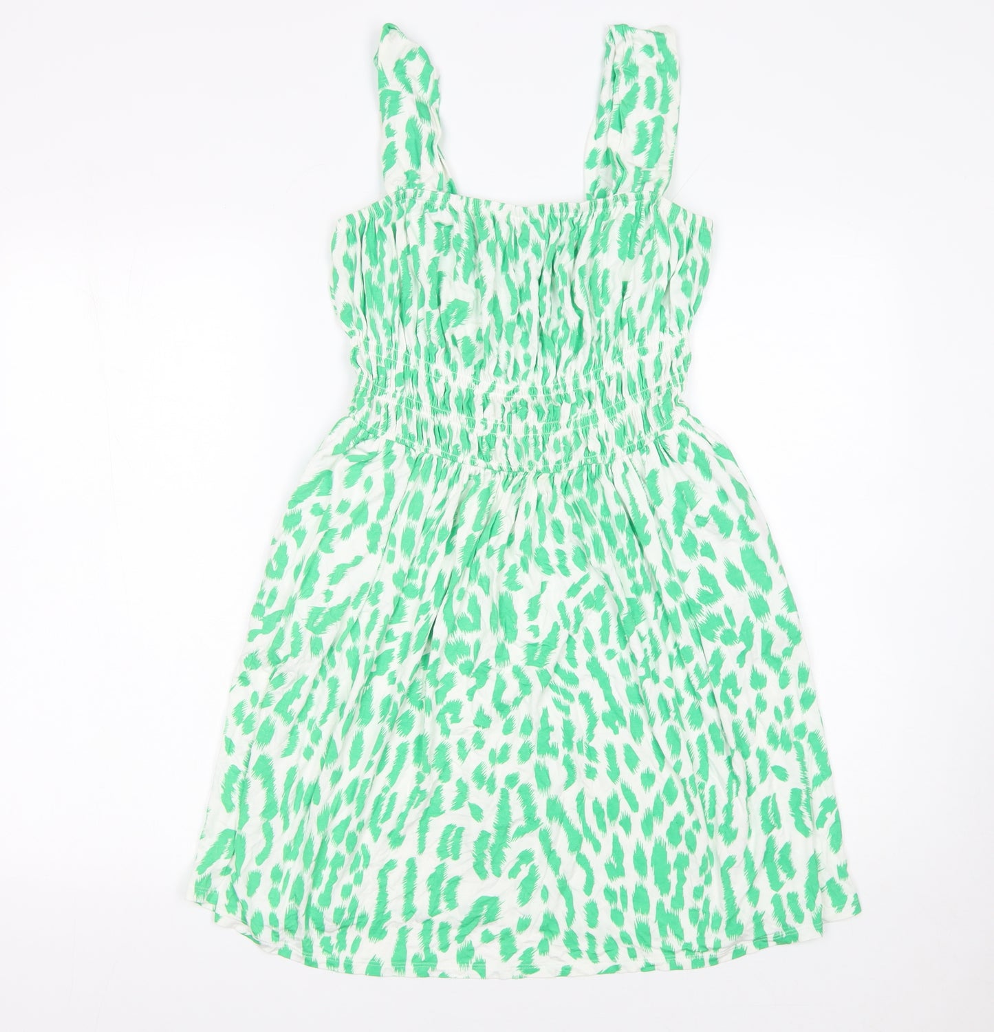 Michelle Keegan Women's Green Animal Print Smocked A-Line Dress Size 12