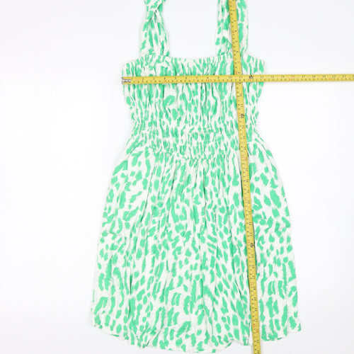 Michelle Keegan Women's Green Animal Print Smocked A-Line Dress Size 12